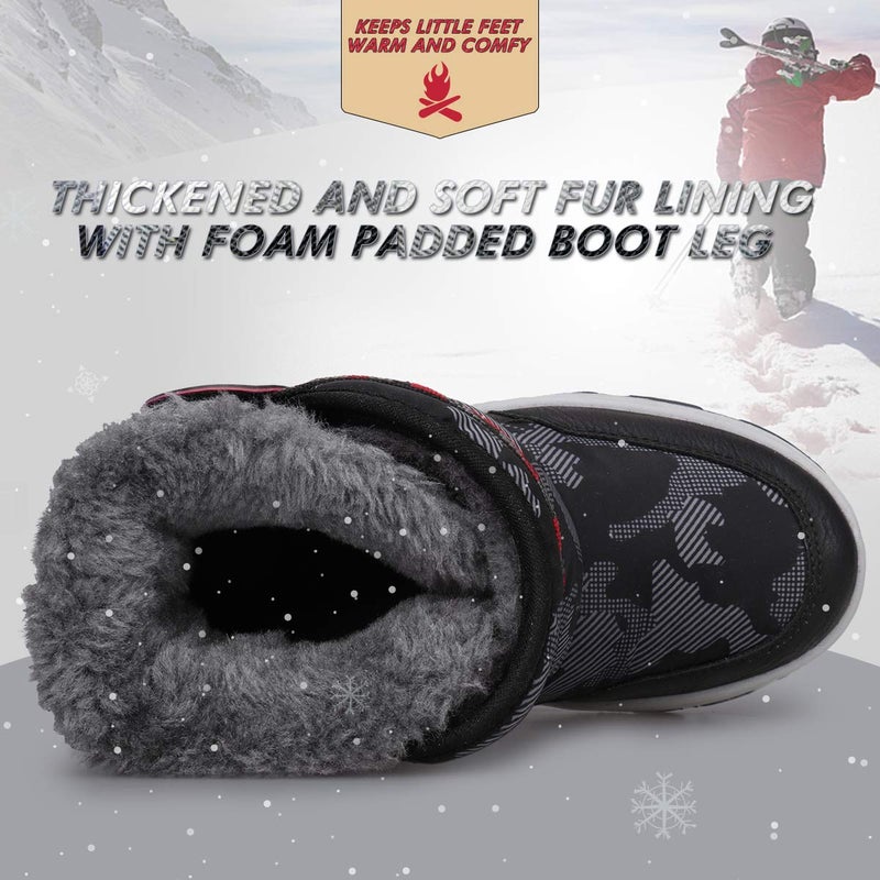 UOVO Boys Winter Snow Boots Ankle Boots for Kids Waterproof Slip Resistant Warm Outdoor (Little Kids) (12 M US Little Kid, Black) - Image 4